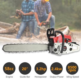 Explorinox 58cc 20 Inch Gas Chainsaw, Gas Power Chainsaw Gas Chain Saw High Power Multifunction Wood Chainsaw for Trees Wood Farm Garden Ranch Metal:_(Best Seller) Geocentric engine