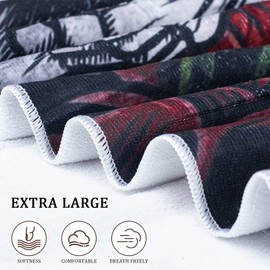 LXTOPN Skull Beach Towel, Microfibre Beach Towel for Women, Bath Towel, Large, 80 x 160 cm, Beach Towels with Skull and Rose Motif, Black Skull Bath Towel