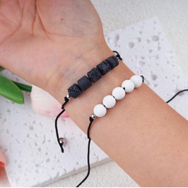 First Day of School Gift for Mama and Mini,Mommy and Me,Back to School Bracelets Lava Rock Natural Stone Beads Strand Bracelet for Teacher,Anniversary Birthday Christmas Gifts-Black
