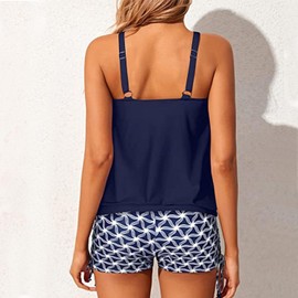 SEDEX Tankini Swimsuits for Women Tummy Control Bathing Suit Modest High Waisted Swimwear 2 Piece Blouson Tankini with Shorts,Blue