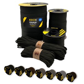 EdcX Paracord 4mm, 20+ Military Colors (15m, 30m, 50m, 100m, 300m) | Ideal for Camping, Survival, Outdoor, Crafting, DIY | 100% Nylon Rope 4mm | Tactical Cord 550 Type III (Black Snake, 30 m)