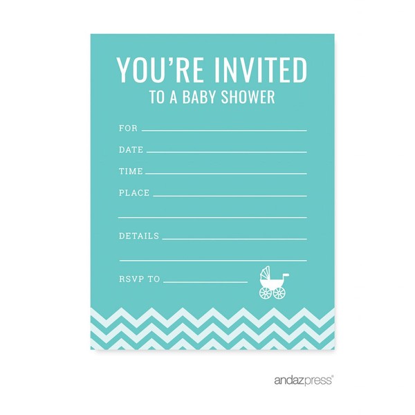 Andaz Press Diamond Blue Chevron Boy Baby Shower Collection, Games, Activities, Decorations, Blank Invitations, 20-pack