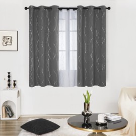 Deconovo Blackout Curtains - Silver Wave Dots Print, Thermal Insulated, Noise Reducing, Privacy Drapes for Bedroom & Living Room (42W x 54L Inch, Grey/Silver, 2 Panels)