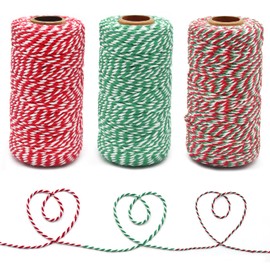 Anvin 984 Feet Cotton Twine Natural Jute Twine Bakers Twine Wrapping Twine Green Red White Twine Wrapping Butcher Baking Arts and Crafts Gardening(Pack of 3, 10 Ply 2mm Thick)