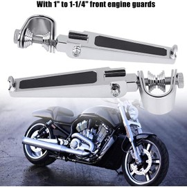 POFET A Pair Motorcycle Highway Foot Pegs with Engine Guard Foot peg Clamps - Silver