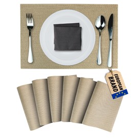 Mondiroso. Pack of 6 Washable Placemats, Non-Slip Placemats for Dining Table and Kitchen (6, Syroco Sand)