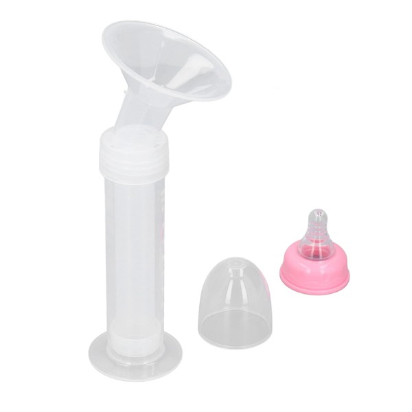 Manual Breast Pump, Soft Comfortable Pink Cover Clear Scale Lightweight Portable Syringe Breast Pump for Travel