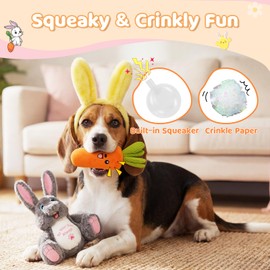 BluPup Squeaky Dog Toys for Small Dogs, 2 Pack Crinkle Plush Puppy Toys, Lightweight Bunny and Carrot Toy Set for Toss, Fetch, Carry, Cuddle and Indoor Play