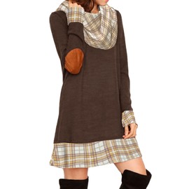 Alaster Queen Casual Dresses for Women A-Line Long Sleeve Autumn Dress Trendy Casual Plaid Cowl Neck Winter Women's Long Sleeve Dress Pullover, dark brown
