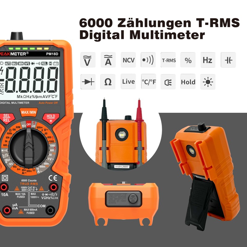 Digital Multimeter with 6000 Counts, True RMS Voltmeter Ohmmeter Ammeter,