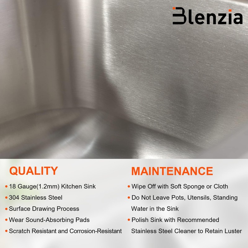 Blenzia 23 Inch Undermount Curved Single Bowl Kitchen Sink (Sink