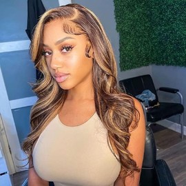 Highlight Ombre 13X4 Lace Front Wigs Human Hair 4/27 Body Wave Human Hair Wigs for Black Women Pre Plucked 18 Inch Perruque Femme Humain Naturel 150% Density