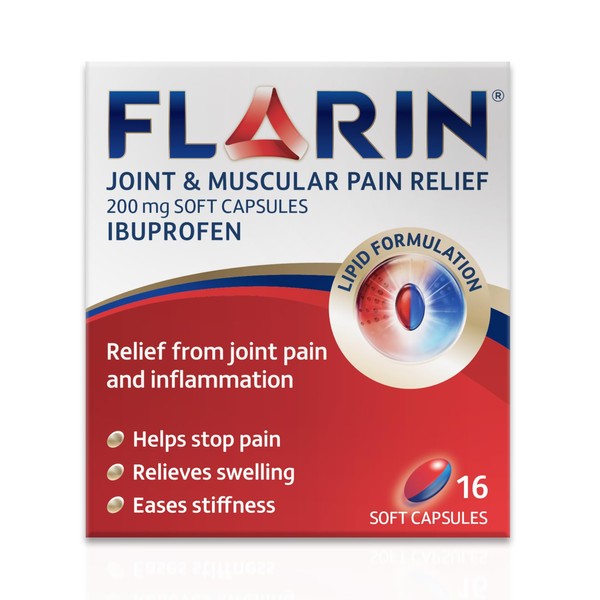 FLARIN Joint & Muscular Pain Relief - Lipid Ibuprofen - Pack of 16 - 200 mg Soft Capsules
