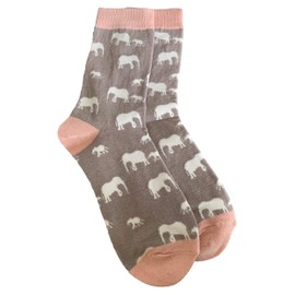 Purple Possum® Socks Elephant Print Ladies Elephants Soft Bamboo Cotton Blend Grey Pink Sock Gift Idea 1 pair shoe size 4 to 7