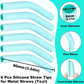 Joez Wonderful 6 Pcs Silicone Straw Tips, Food Grade Reusable Rubber Tips for Metal Straws 5/16 IN Wide(8MM Outdiameter), Hydraflow Replacement Straw Tip Covers for Stainless Steel Straws - Teal