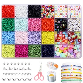 Cuentas de Pulseras, 8300pcs kit de cuentas para pulseras, kit pulseras, 3mm Cuenta de Colores y 8 Cuentas de Estilo Diferente, Cuentas Letras, con Hilo Elástico, Tijeras, Hebillas de Langosta