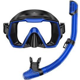 Honlanor Snorkel Set Adults Snorkeling Gear Anti-Leak and Anti-Fog Tempered Glass Lens Panoramic View Swim Mask Dry Top Snorkel Kit for Snorkeling Scuba Diving Swimming Travel with Carry Bag