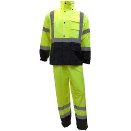 RK SAFETY Class 3 Rain suit, Jacket, Pants High Visibility Reflective Black Bottom RW-CLA3-LM11 (X-LARGE, Lime) SET OF 2