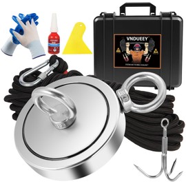 VNDUEEY Magnet Fishing Kit - 2625 Lbs Heavy Duty with 65FT Rope, Grappling Hook, Gloves, Strong Neodymium Magnet for Retrieving in River and Lake