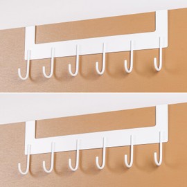 UDENIS Over The Door Towel Rack, Over The Door Hooks,Heavy Duty Metal Over The Door Hanger, Door Hooks for Hanging Coat, Towel, Bag, Robe - 6 Hooks(Matte White 2Pcs)