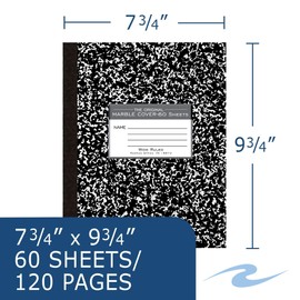 ROARING SPRING Flexible Cover Composition Notebook, Black Marble, Wide Ruled w/Margin, 60 Sheets (120 Pages), 9.75" × 7.75", Center-Sewn, Made in USA