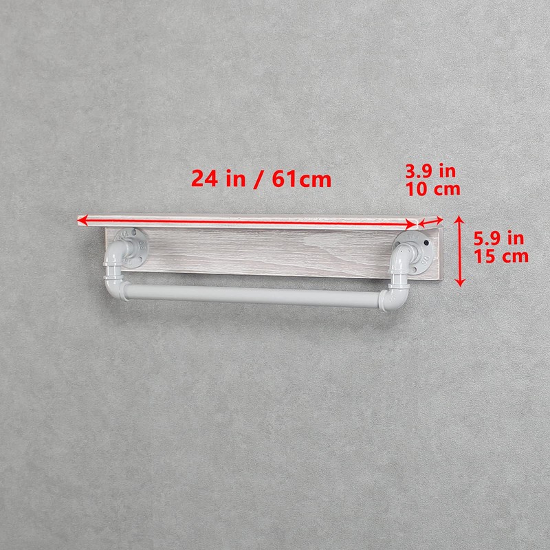 MBQQ Industrial Pipe Shelf,Rustic Wall Shelf with Towel Bar,24" Farmhouse