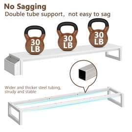 LAND·VOI Dual Monitor Stand Riser,41.5'' Long Monitor Stand for 2 Monitors, Wood and Steel Computer Monitor Stand, Desktop Oraganizer with Pen Holder, Monitor Riser for Desk Computer,Laptop,TV, White