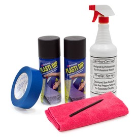 DipYourCar Plasti Dip Matte Black Emblem and Badges Paint Kit - DIY Set with Cans of Sprayable Automotive Peelable Protection Blue Masking Tape PreDip Cleaner Spray and Spudger Tool for Car Emblems and Badges.