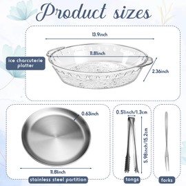 Baderke 6 Sets 11.8" Chilled Serving Tray for Parties Round Iced Platter with Ice Underneath Stainless Steel Clip Fruit Fork Shrimp Cocktail Serving Dish for Oysters Crawfish Fruits (Original)