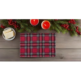 1KDreams Set of 4 American Christmas Table Placemats Refined and Modern Design Scottish Tartan Lurex Gold Glitter Effect (Red Scottish Tartan, Set 4-30x45cm)
