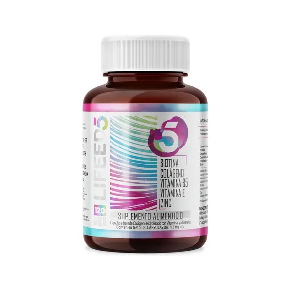 Biotina Colágeno Hidrolizado Vitamina E y B5 Zinc 120 Cápsulas