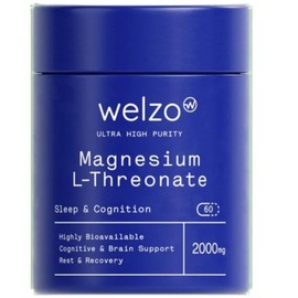 Welzo Ultra Purity Magnesium L-Threonate 2000mg – High Bioavailability Daily Supplement for Memory, Focus, Cognitive Function & Relaxation – Vegetarian Capsules (60 Count)