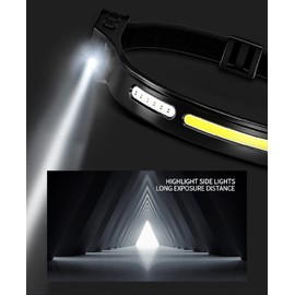 20000 Lumens LED Headlamp USB Rechargeable Super Bright Motion Sensor 230° Illumination White/Red COB Headlight &Taillight,4 Modes Waterproof Lightweight Head lamp for Hiking,Running,Fishing,Camping