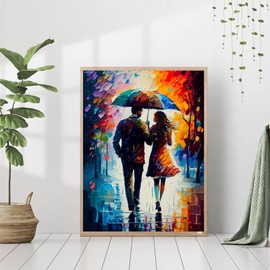 pcxord Diamond Painting Kits Romance of The Rainy Night Embroidery Kits by Number for Beginners, Couple Oil Painting Series for Warm Home Decor 12x16 inch