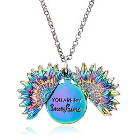 LAWENDA You are My Sunshine Necklace Vintage Sunflower Necklace Locket with Engraved Hidden Message Pendant Trendy Sunflower Necklace Birthday Christmas Gifts for Women Mother Daughter Friends