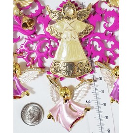 Claire Kern Creations 10 Enamel Guardian Angels Pink Bib Necklace Earrings One of a Kind