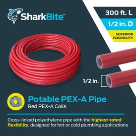 SharkBite 1/2 Inch x 300 Feet Red PEX-A, Flexible Water Pipe Tubing for Plumbing, UA60R300