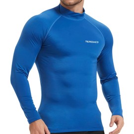 TERODACO Rash Vest Mens Long Sleeve Swimming Shirts for Men UV Sun Protection Compression Wetsuit Top Mens Diving Surfing Rash Guard Base Layer,Fast Dry Stretchy Breathable 226 Blue S