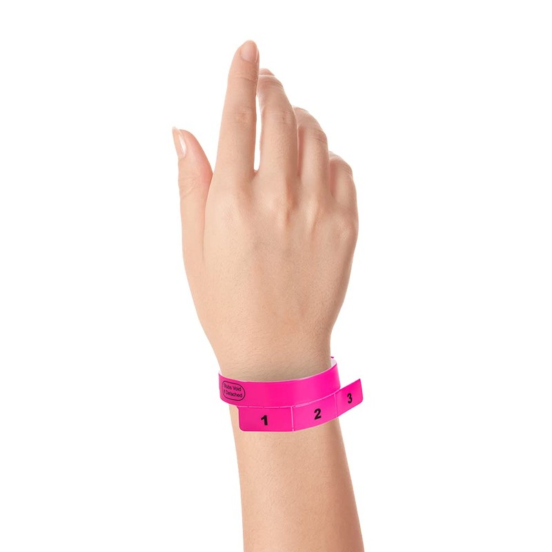 500 WristCo Neon Pink 3 Tab Vinyl Cash Tag Wristbands