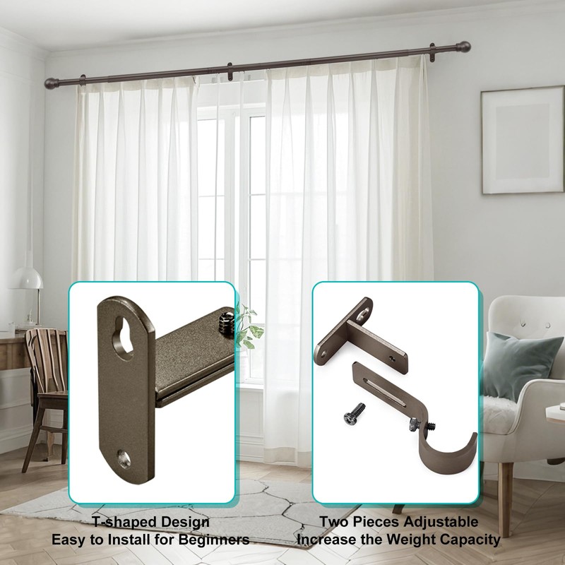 AMZSEVEN Adjustable Curtain Rod Brackets, Metal Window Drapery Rod Hanger