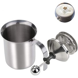 ANCLLO Manual Milk Frother Stainless Steel Hand Pump Milk Frother Hand Operated Milk Foam Maker Japanese Double Layer Hand Foamer (400ml)