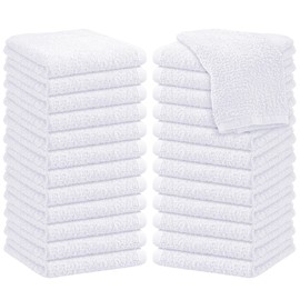 Oakias - Paños de lavado de algodón, color blanco, paquete de 24 toallas faciales, 12 x 12 pulgadas de secado rápido