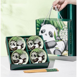 EatingBiting 4pcs Bowls & 4 Pairs of Chopsticks Panda Porcelain Rice Soup Salad Ceramic Rice Bowl Cereal for Kitchen Assorted Designs Microwave Dishwasher Safe with gift box
