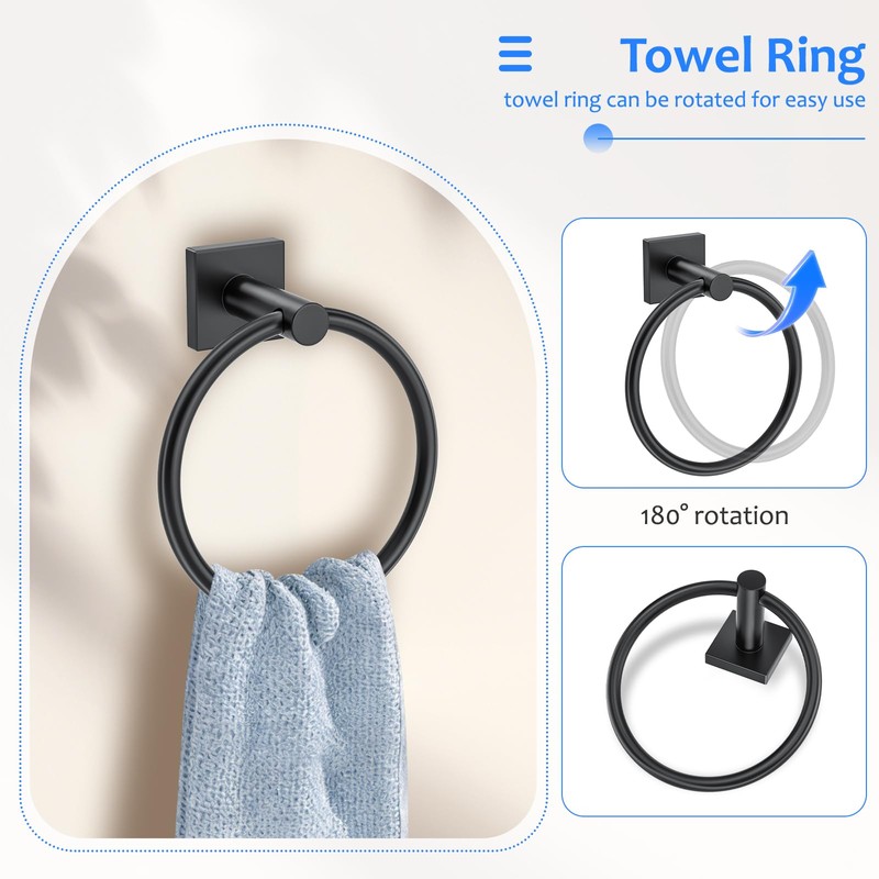Woekme 5 Pieces Bathroom Hardware Accessories Set Matte Black Towel