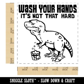 Wash Your Hands Sad Tyrannosaurus Rex Dinosaur Self-Inking Rubber Stamp Ink Stamper - 1-1/2 Inch Large - Red Ink