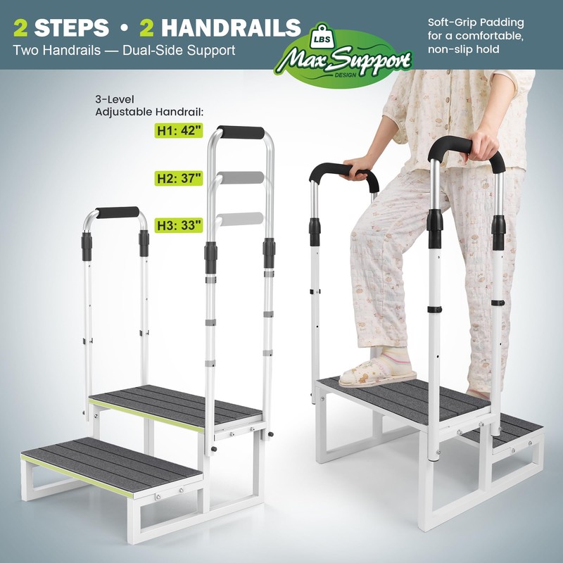 DEPSUNNY RV Steps with Dual Handrails, 2 Step Stool with