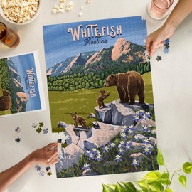 Whitefish, Montana, Painterly, Bear and Cubs (1000 Piece Puzzle, Challenging Jigsaw Puzzle for Adults, Made in USA)