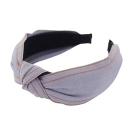 axy HR34J Cotton Headband with Knot and Stitched Line - Vintage - Beautiful Headband, light grey