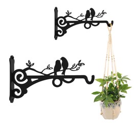LIKEUDO Pack of 2 Black Iron Plant Holder Plants Wall Mount Wind Chimes Wall Hooks Plants Wall Hooks Flower Baskets Lanterns Wind Bells Hanging Basket Planter Wall Mount Farmhouse Style