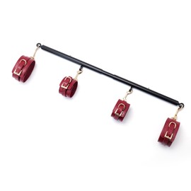 Portable Heavy Duty Stainless Steel Expandable Black Spreader Bar with 4pcs PU Claret Adjustable Straps,Workout Bar for Home Gym Training Bar,Exercise Detachable Pilates Kit